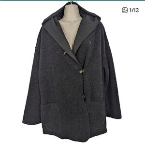 MAX STUDIO Sherpa Fleece Hooded Toggle Coat  Size XL Cozy Minimalist Preppy